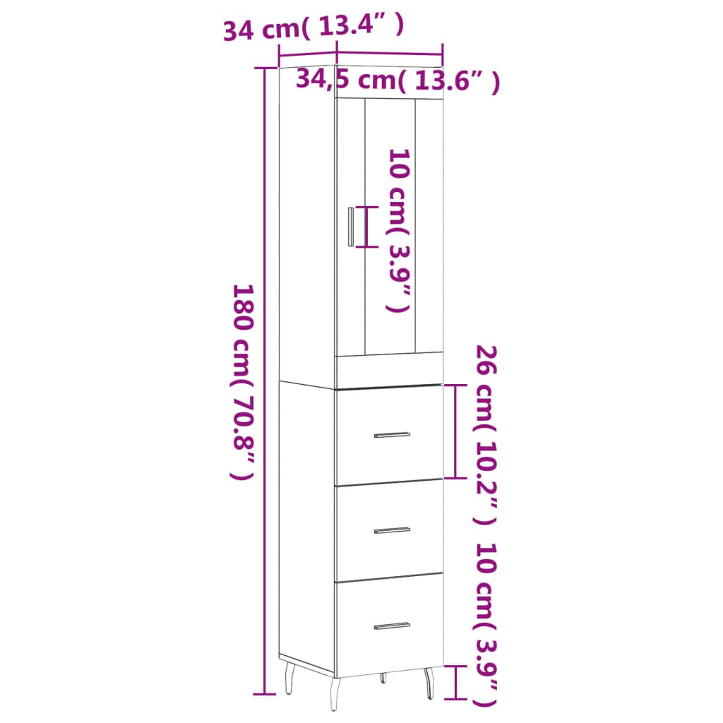 Visoka komoda dimljeni hrast 34,5x34x180cm konstruiranog drva