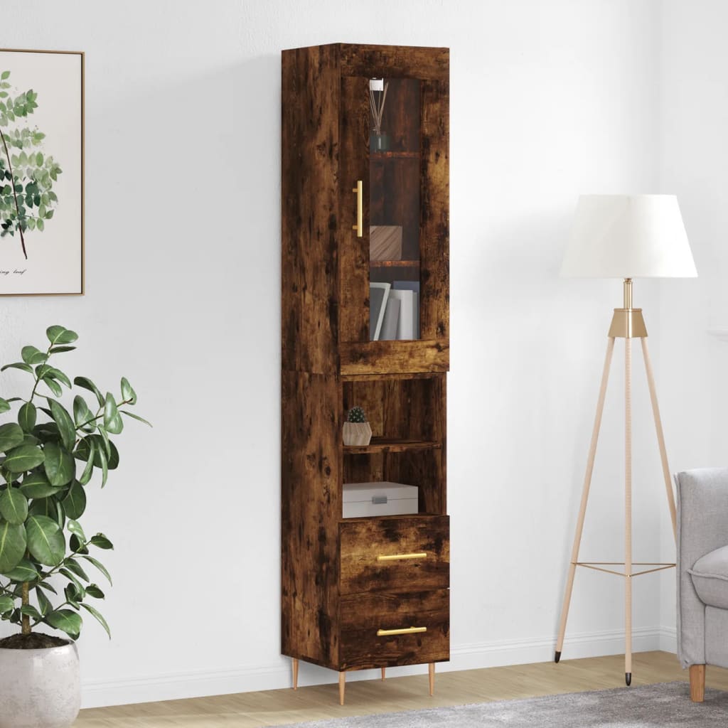Visoka komoda dimljeni hrast 34,5x34x180cm konstruiranog drva