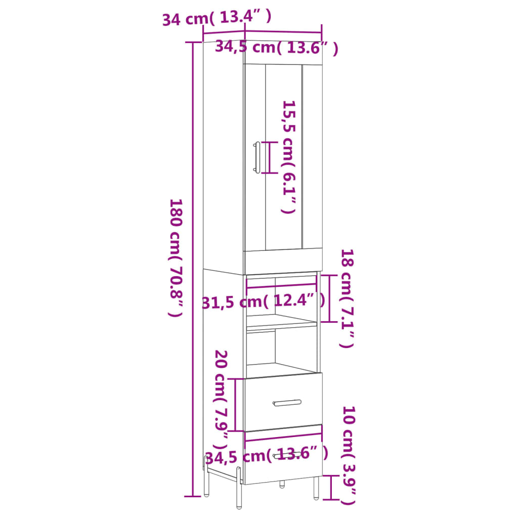 Visoka komoda siva betona 34,5x34x180 cm od konstruiranog drva