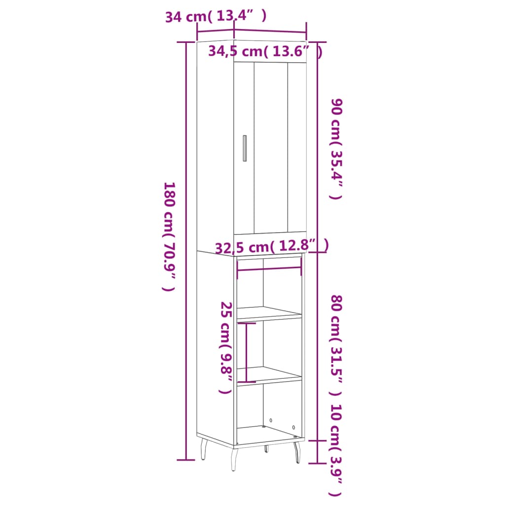 Visoka komoda siva sonome 34,5x34x180 cm od konstruiranog drva