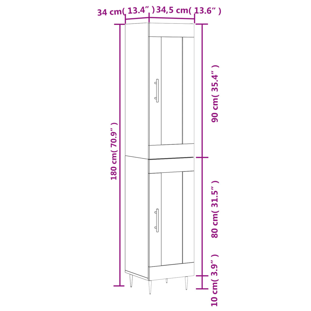 Visoka komoda hrasta sonome 34,5x34x180cm od konstruiranog drva