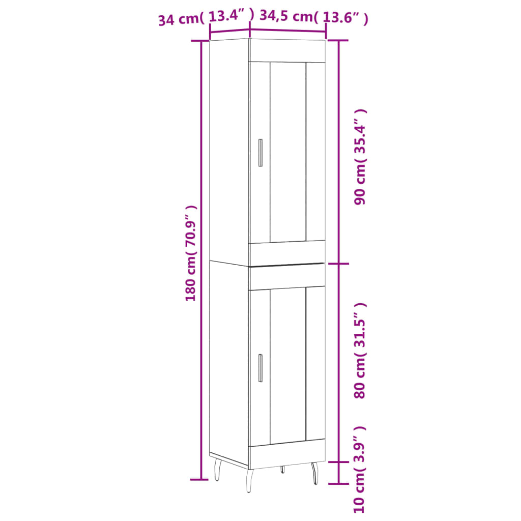 Visoka komoda siva betona 34,5x34x180 cm od konstruiranog drva