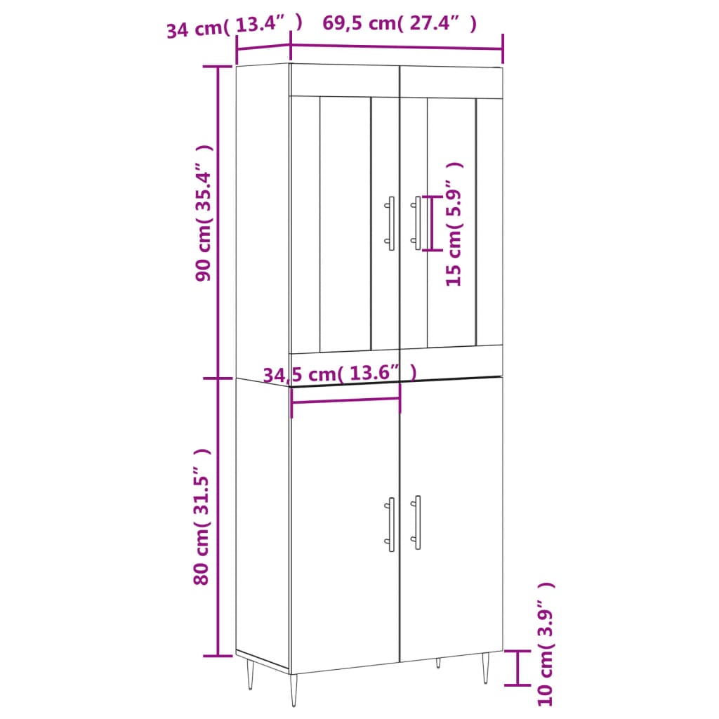 Visoka komoda siva betona 69,5x34x180 cm od konstruiranog drva