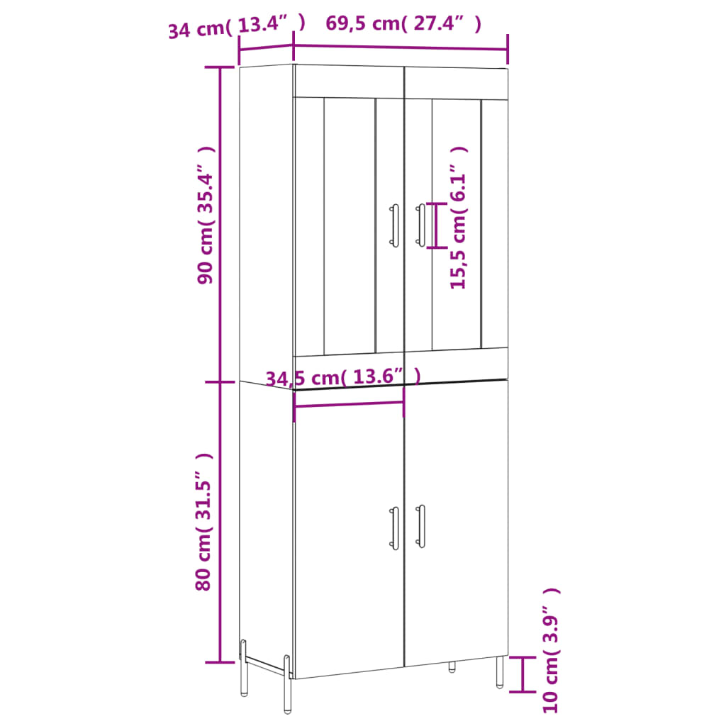 Visoka komoda dimljeni hrast 69,5x34x180 cm konstruiranog drva