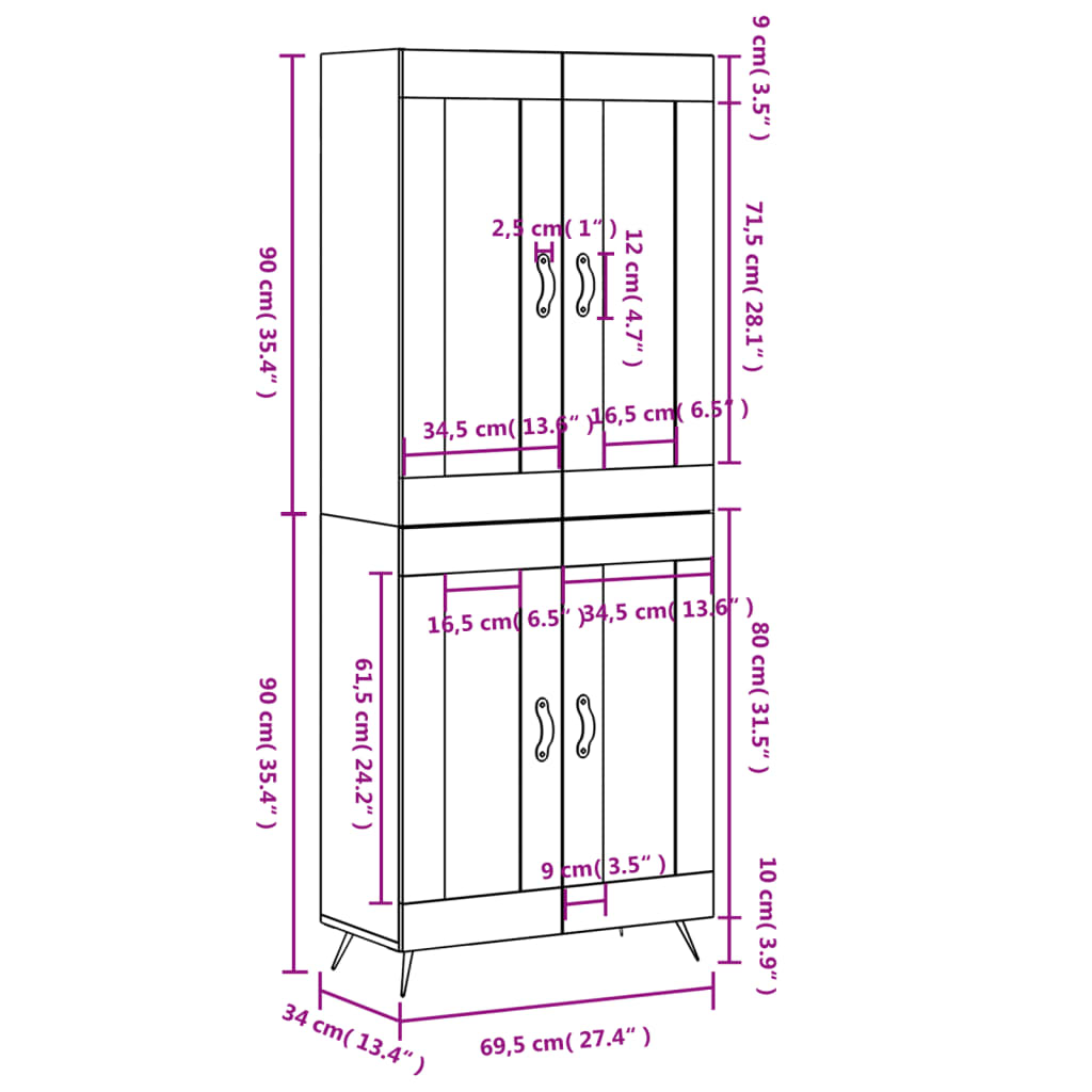 Visoka komoda siva sonome 69,5x34x180 cm od konstruiranog drva
