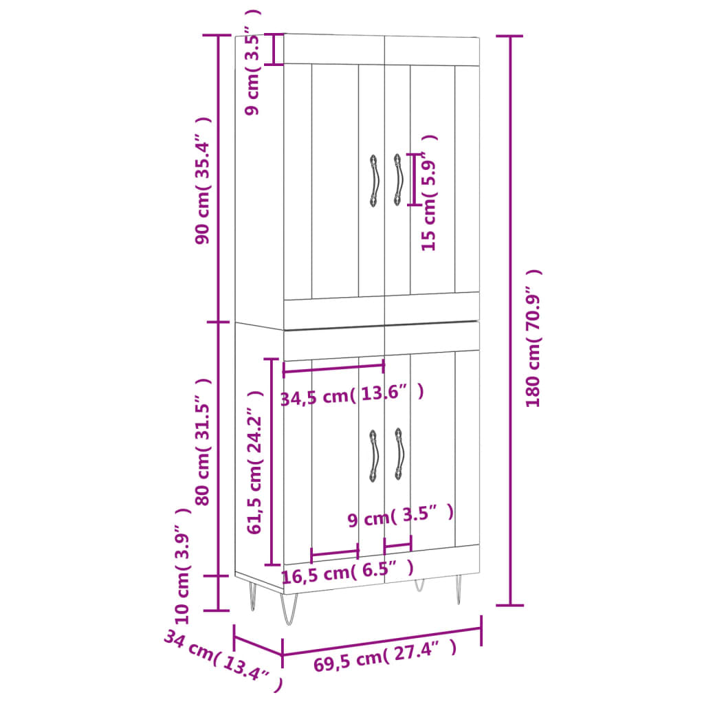 Visoka komoda hrasta sonome 69,5x34x180cm od konstruiranog drva