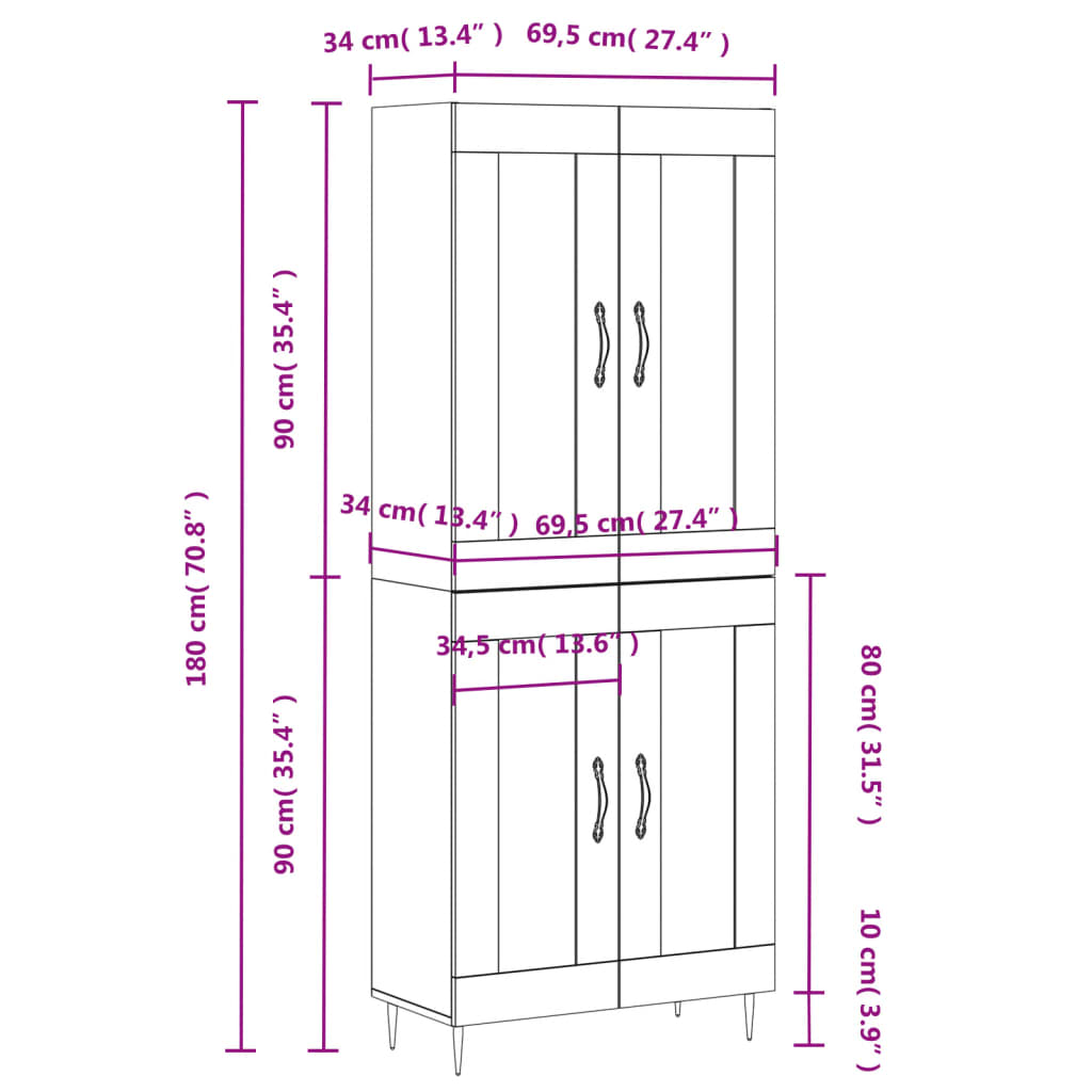 Visoka komoda siva sonome 69,5x34x180 cm od konstruiranog drva