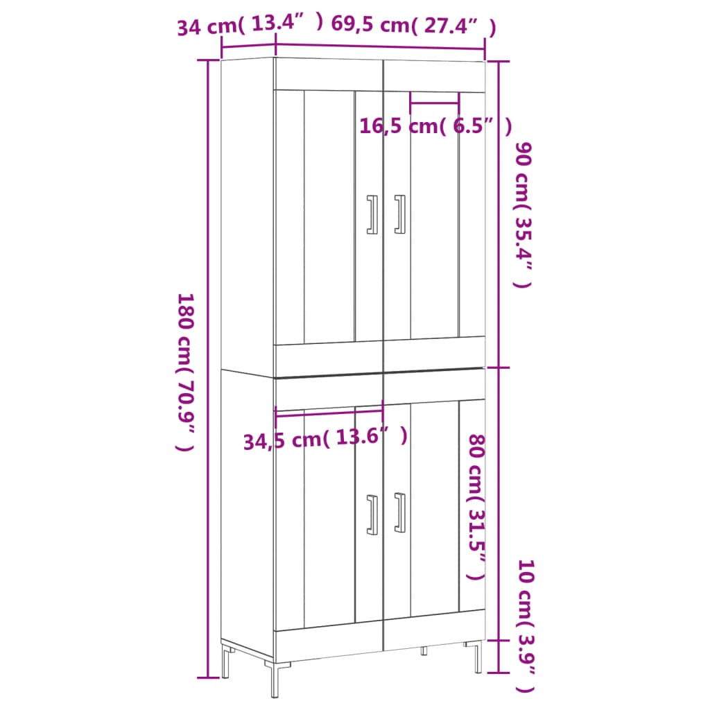 Visoka komoda siva betona 69,5x34x180 cm od konstruiranog drva