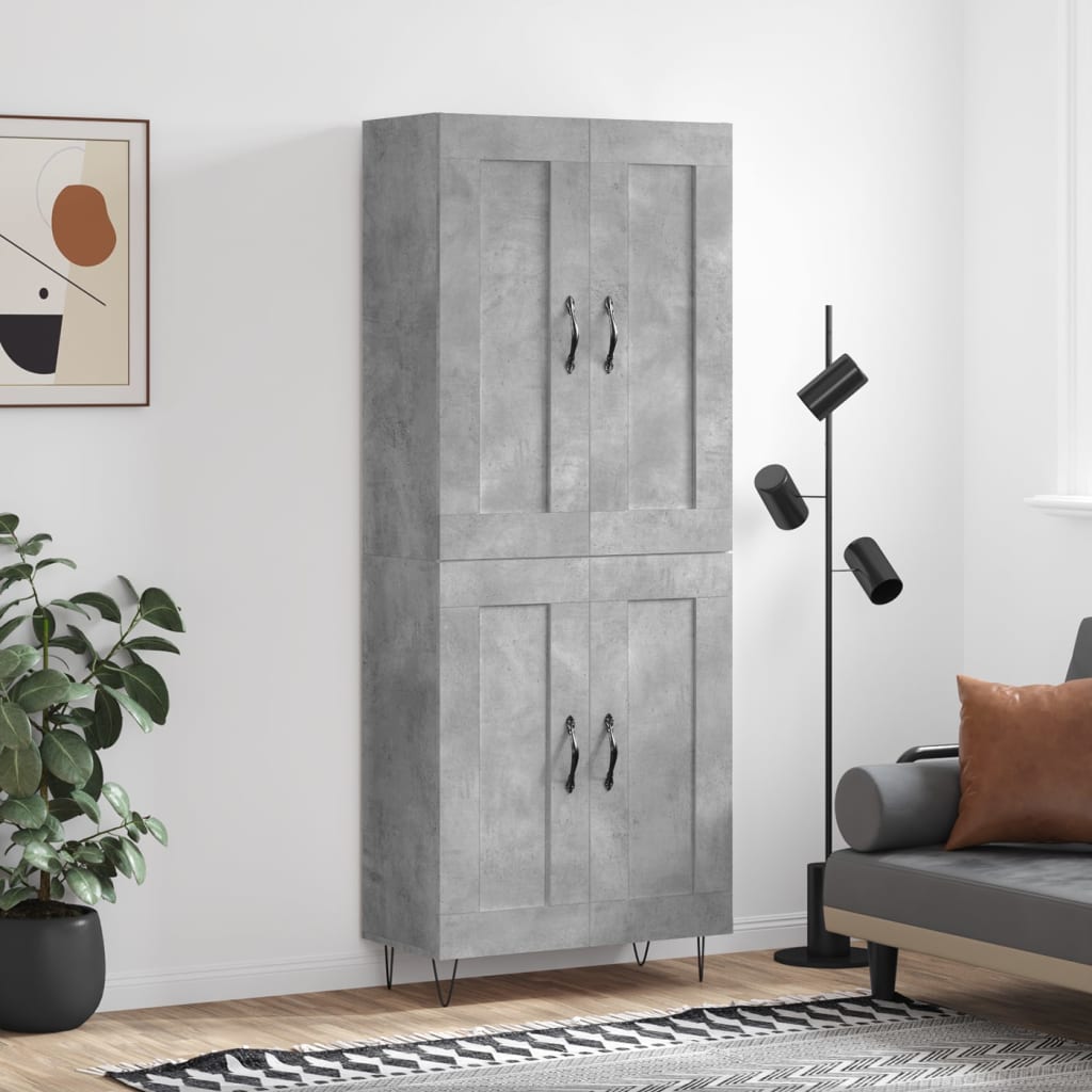 Visoka komoda siva betona 69,5x34x180 cm od konstruiranog drva