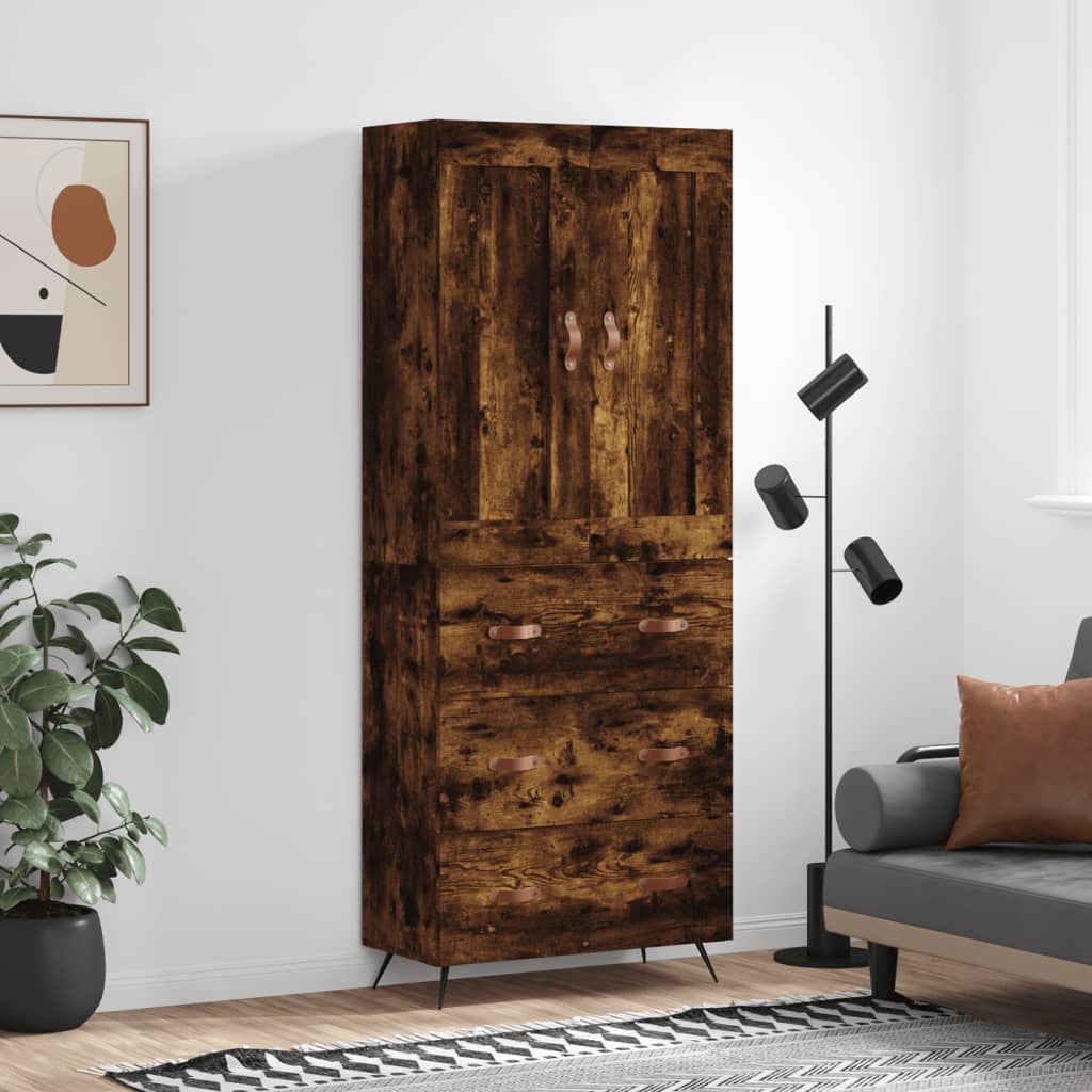 Visoka komoda dimljeni hrast 69,5x34x180 cm konstruiranog drva