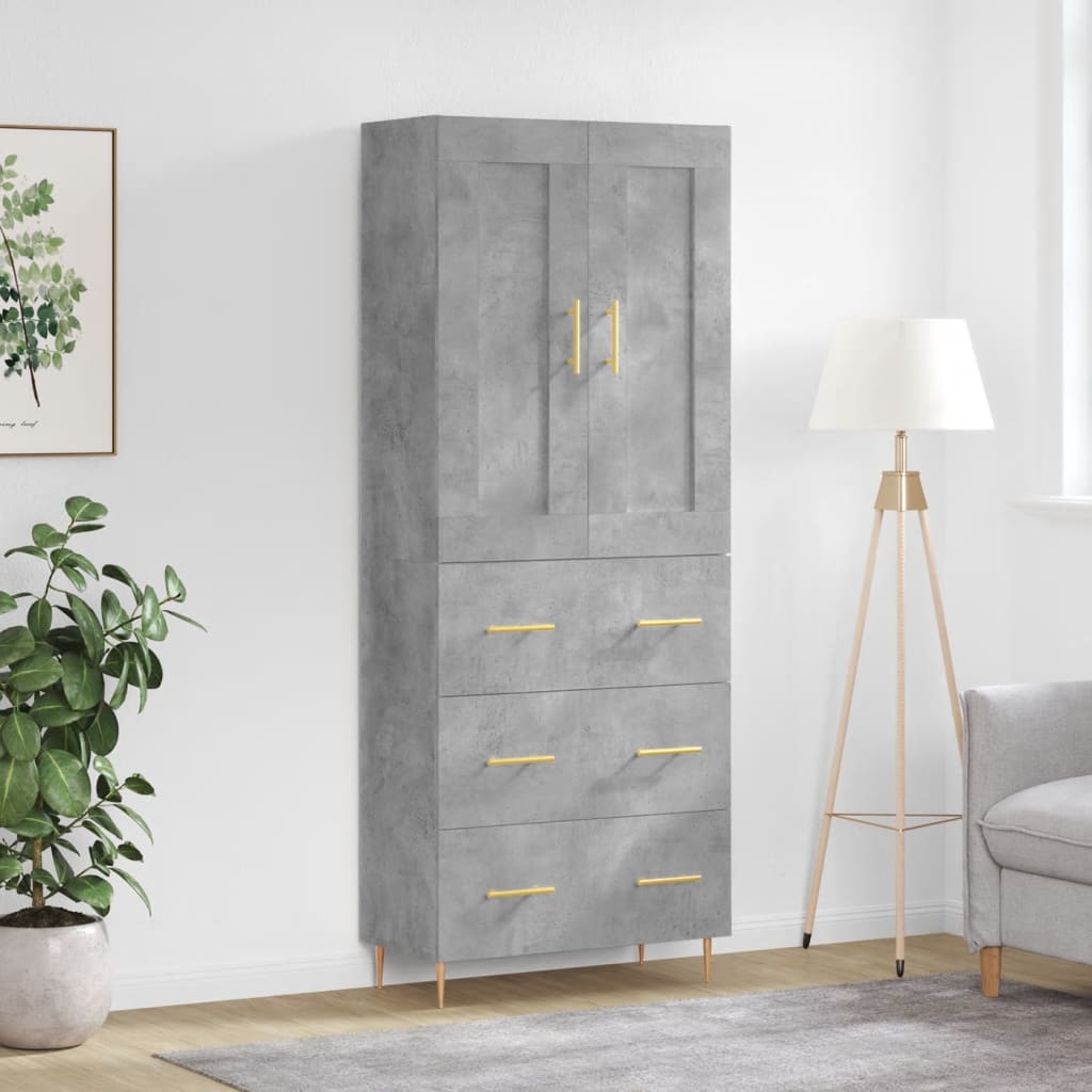 Visoka komoda siva betona 69,5x34x180 cm od konstruiranog drva