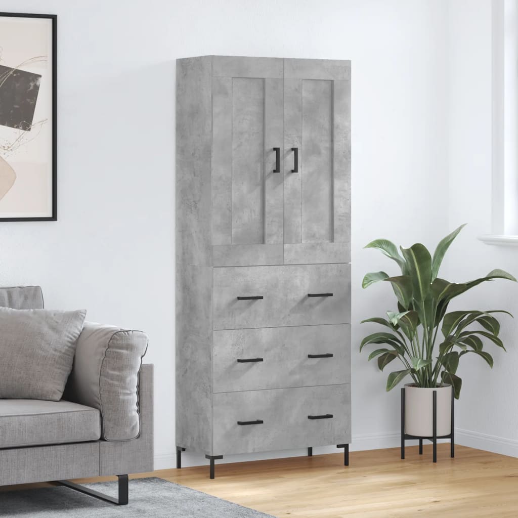 Visoka komoda siva betona 69,5x34x180 cm od konstruiranog drva