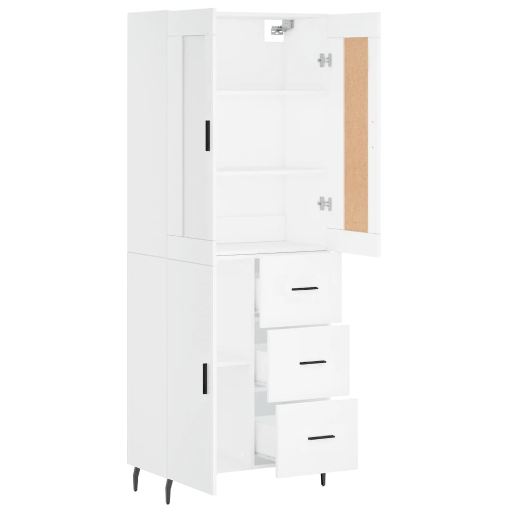 Visoka komoda bijela 69,5x34x180 cm konstruirano drvo