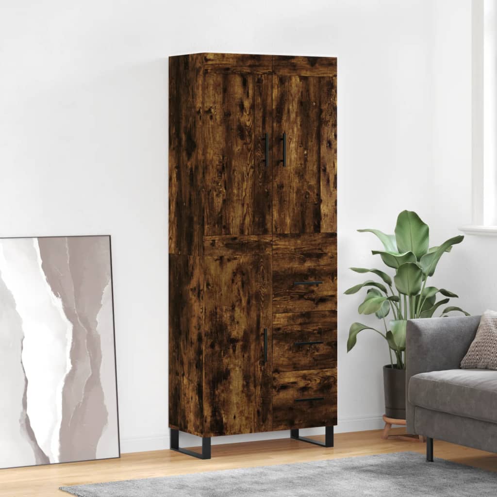 Visoka komoda dimljeni hrast 69,5x34x180 cm konstruiranog drva