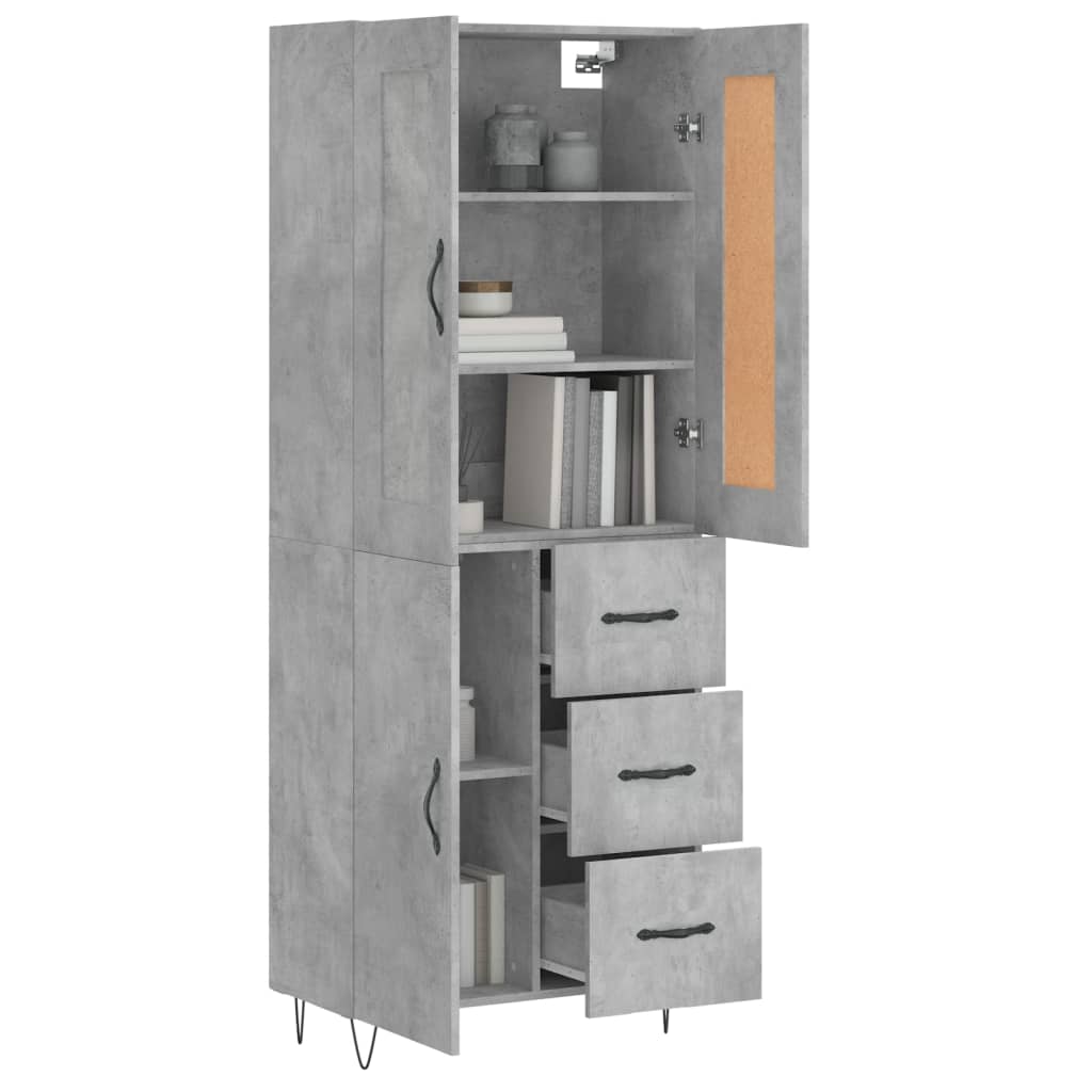 Visoka komoda siva betona 69,5x34x180 cm od konstruiranog drva