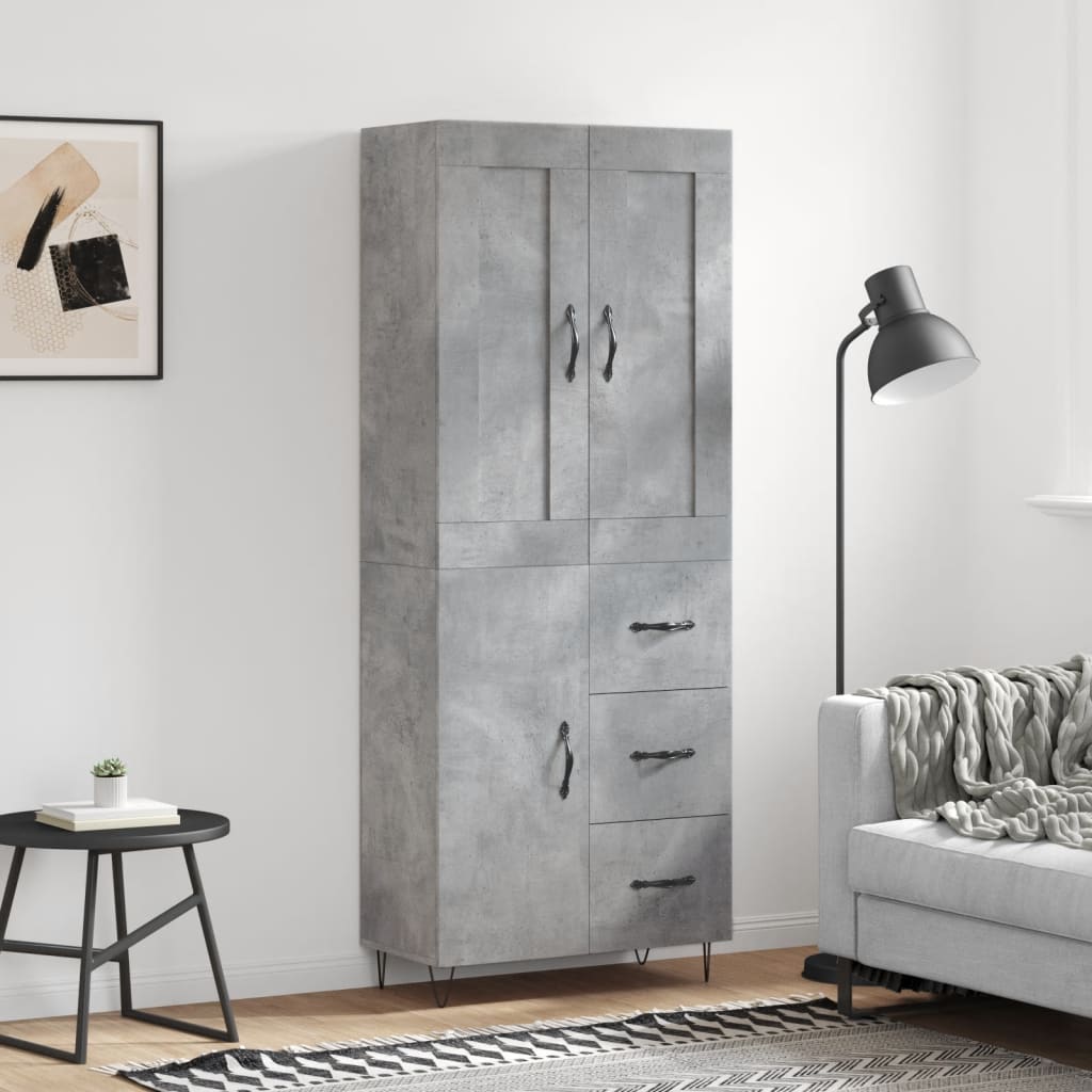 Visoka komoda siva betona 69,5x34x180 cm od konstruiranog drva