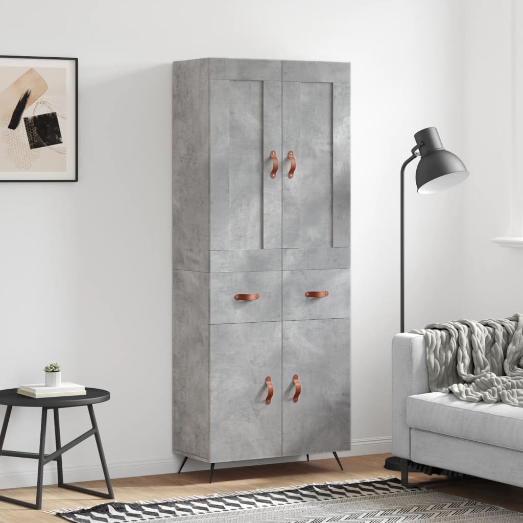 Visoka komoda siva betona 69,5x34x180 cm od konstruiranog drva