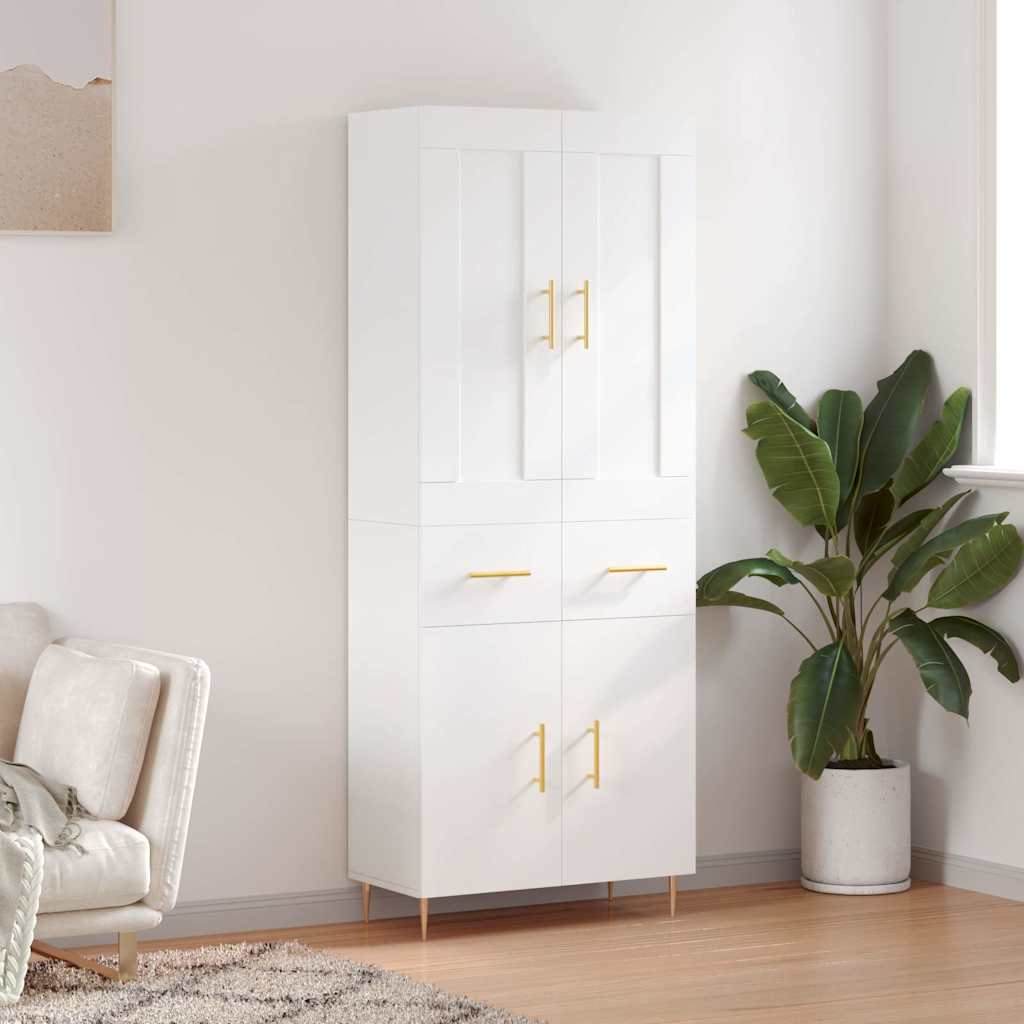 Visoka komoda bijela 69,5x34x180 cm konstruirano drvo