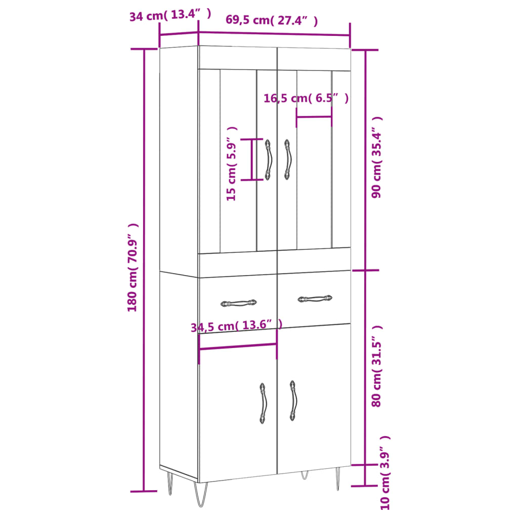 Visoka komoda siva betona 69,5x34x180 cm od konstruiranog drva