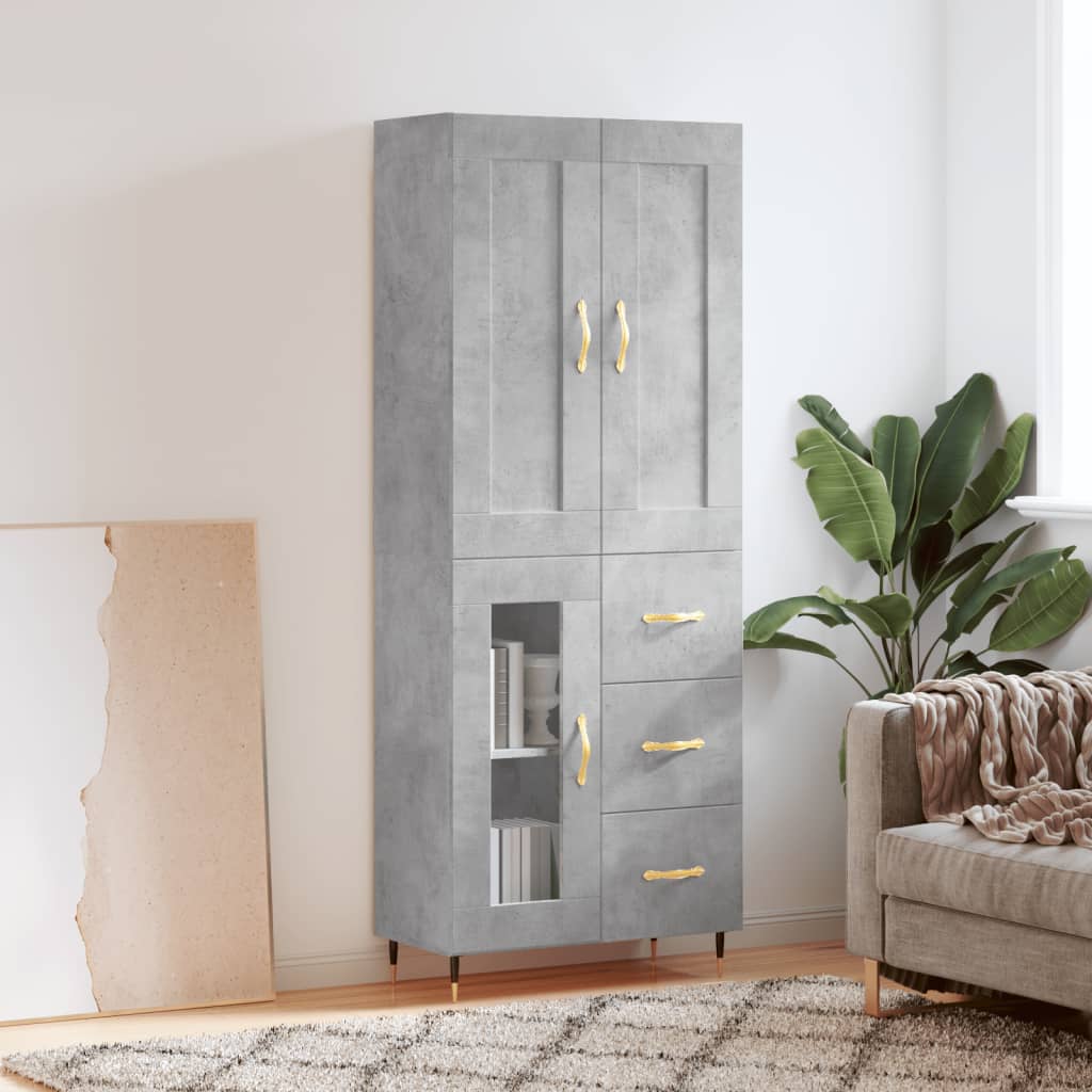 Visoka komoda siva betona 69,5x34x180 cm od konstruiranog drva