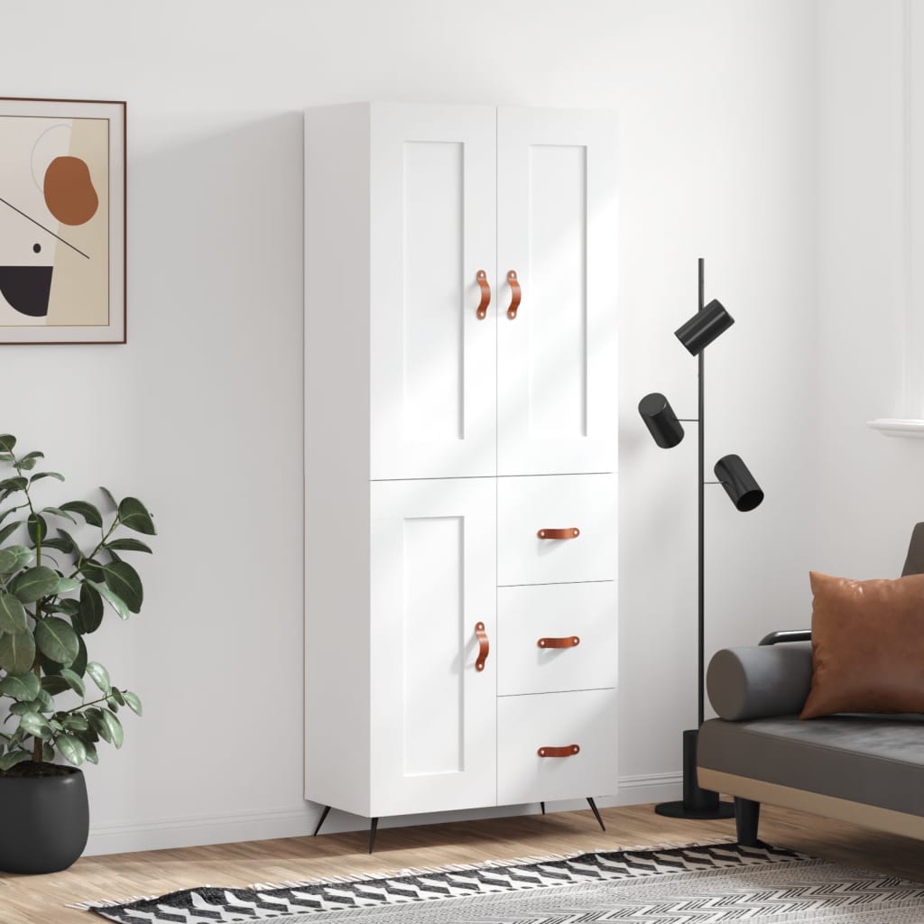 Visoka komoda bijela 69,5x34x180 cm konstruirano drvo