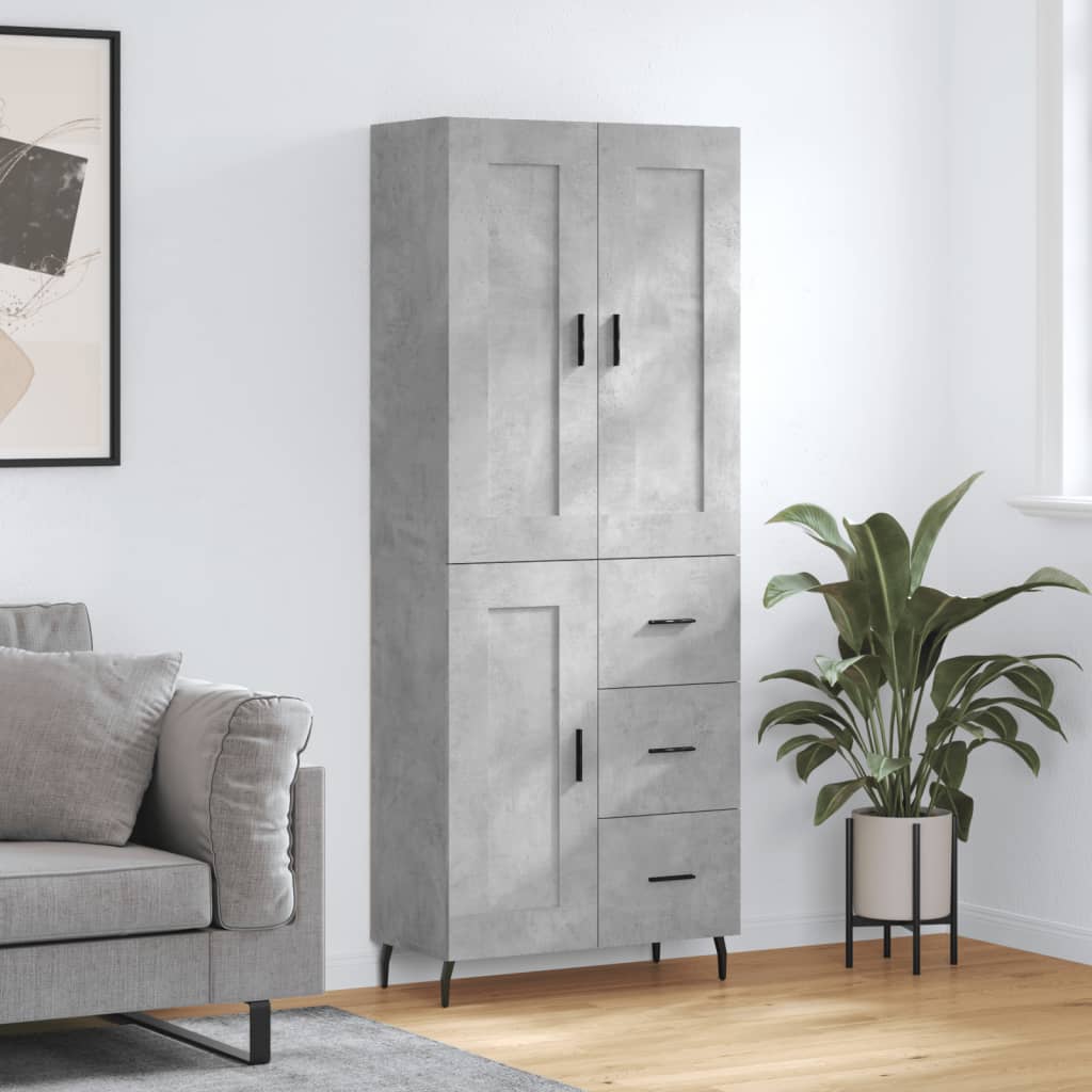 Visoka komoda siva betona 69,5x34x180 cm od konstruiranog drva