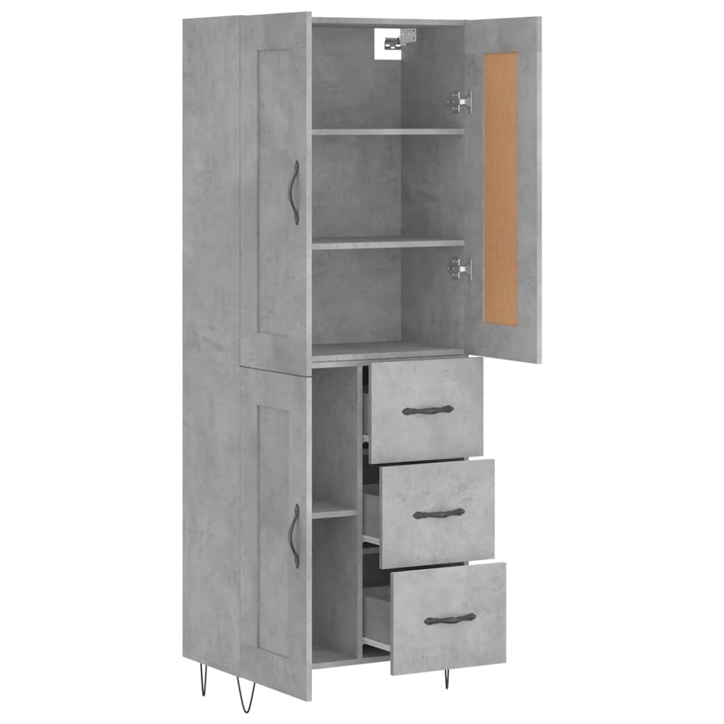 Visoka komoda siva betona 69,5x34x180 cm od konstruiranog drva