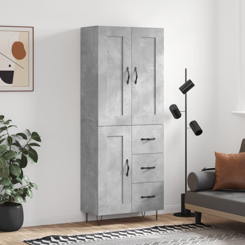 Visoka komoda siva betona 69,5x34x180 cm od konstruiranog drva