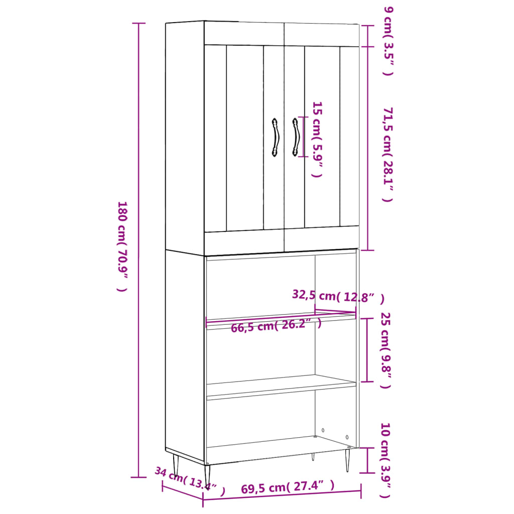 Visoka komoda siva betona 69,5x34x180 cm od konstruiranog drva