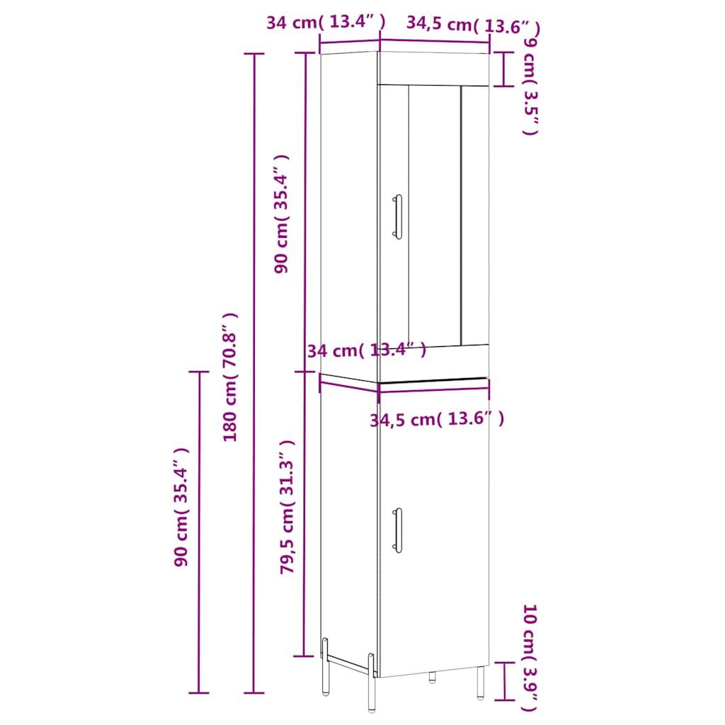 Visoka komoda siva betona 34,5x34x180 cm od konstruiranog drva