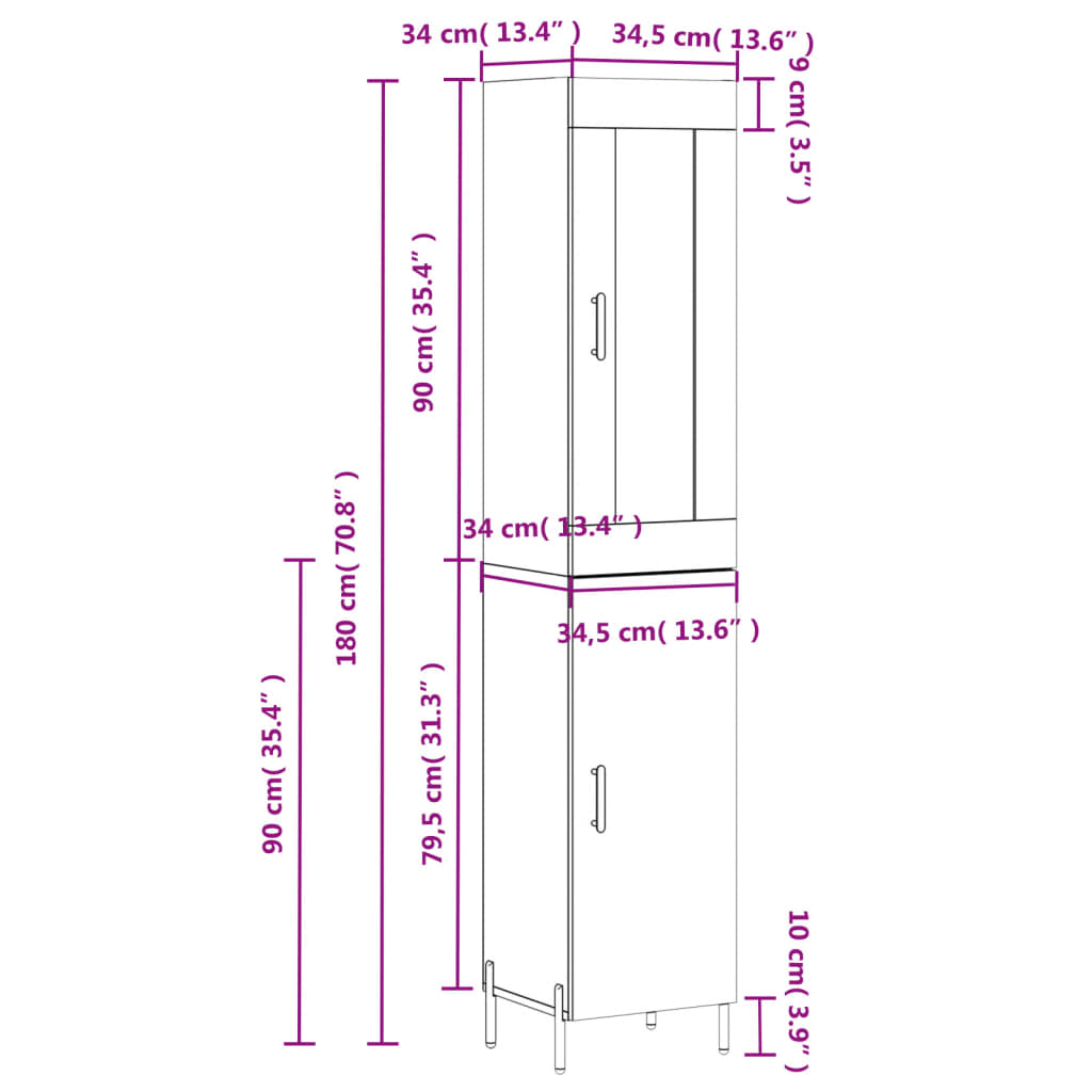 Visoka komoda siva sonome 34,5x34x180 cm od konstruiranog drva