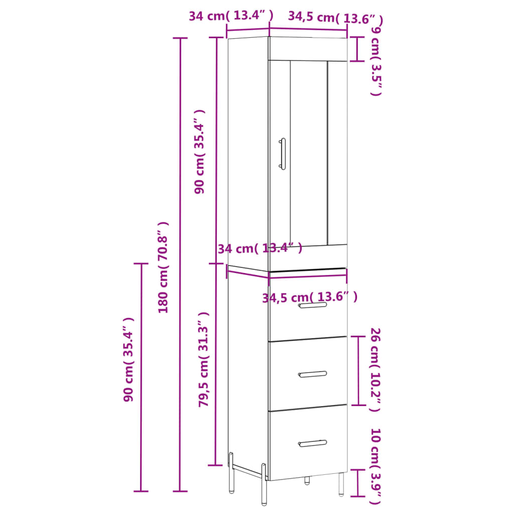 Visoka komoda siva sonome 34,5x34x180 cm od konstruiranog drva