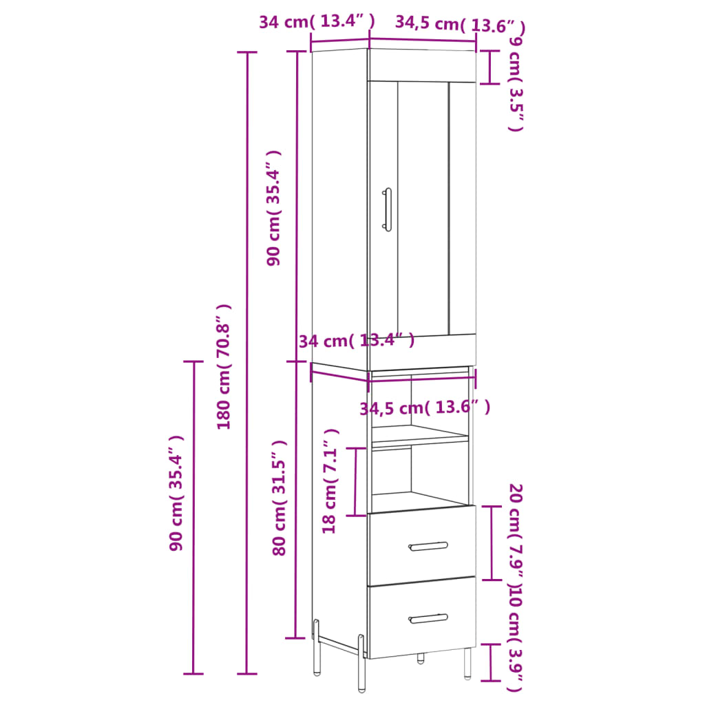 Visoka komoda siva betona 34,5x34x180 cm od konstruiranog drva