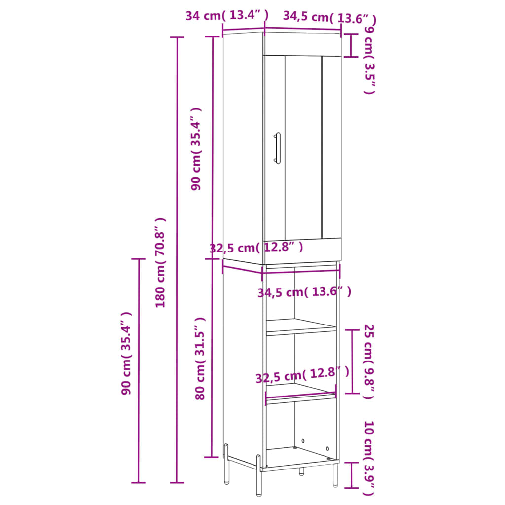 Visoka komoda siva betona 34,5x34x180 cm od konstruiranog drva