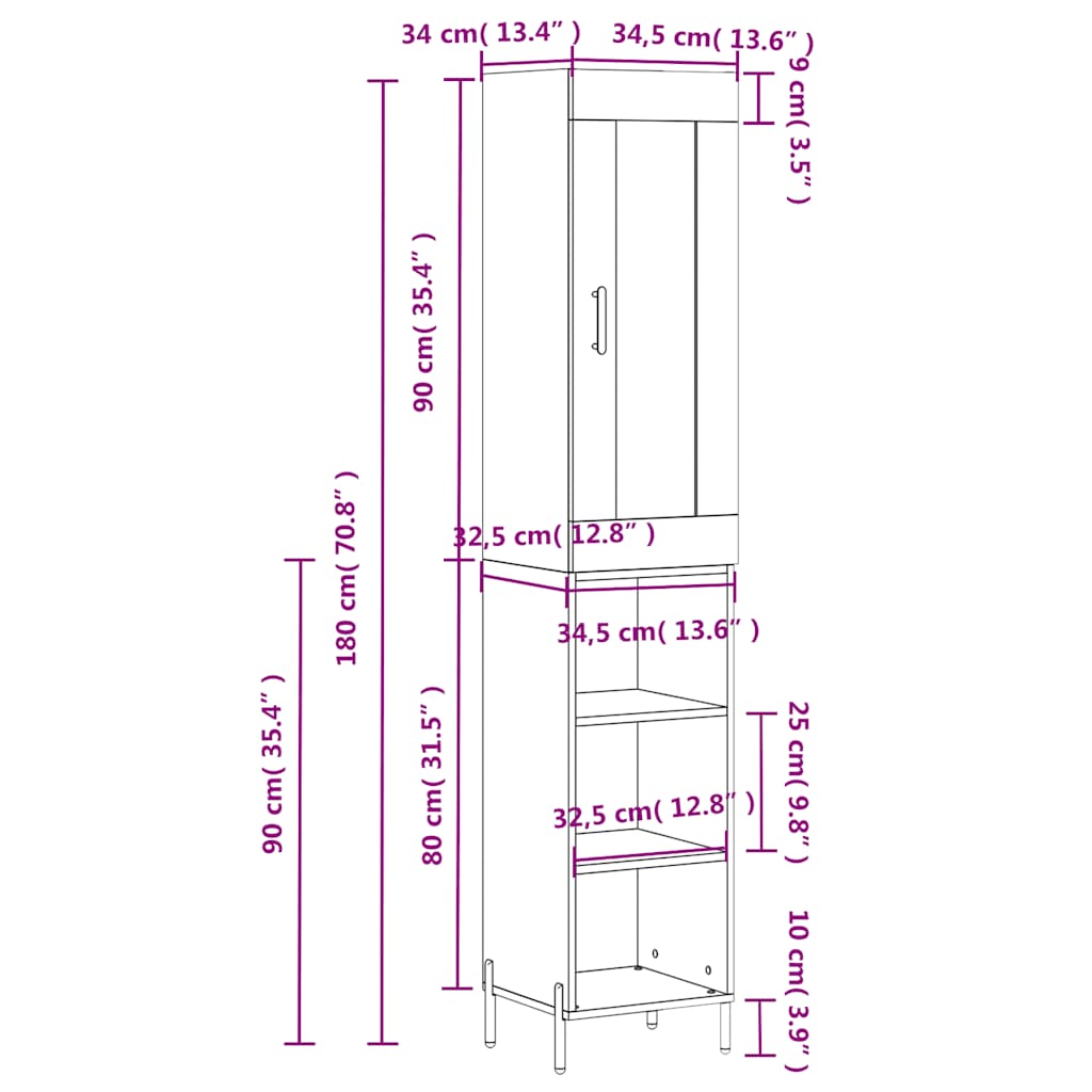 Visoka komoda siva sonome 34,5x34x180 cm od konstruiranog drva