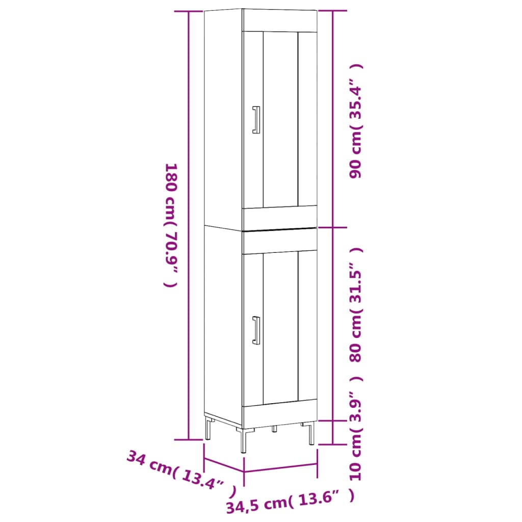 Visoka komoda siva betona 34,5x34x180 cm od konstruiranog drva