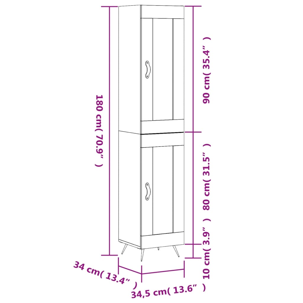 Visoka komoda siva betona 34,5x34x180 cm od konstruiranog drva