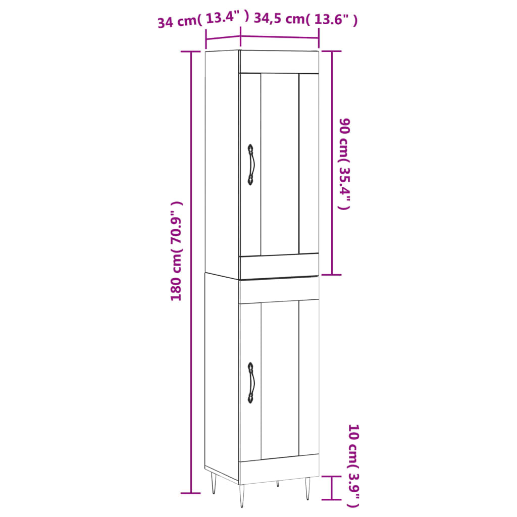 Visoka komoda siva betona 34,5x34x180 cm od konstruiranog drva