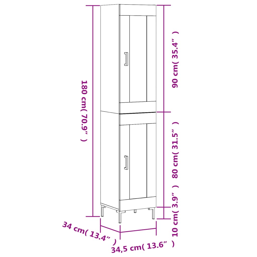 Visoka komoda dimljeni hrast 34,5x34x180cm konstruiranog drva
