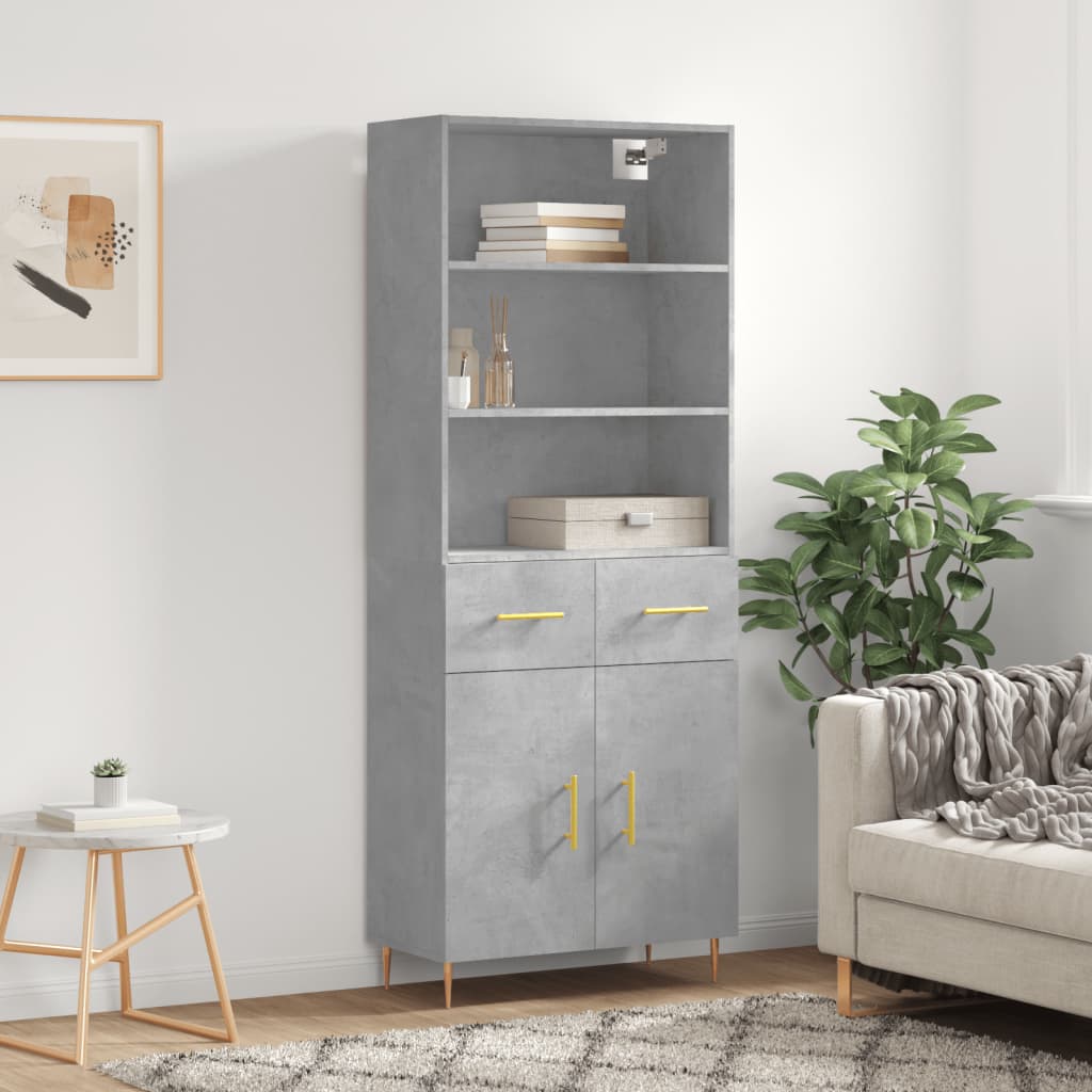 Visoka komoda siva betona 69,5x34x180 cm od konstruiranog drva