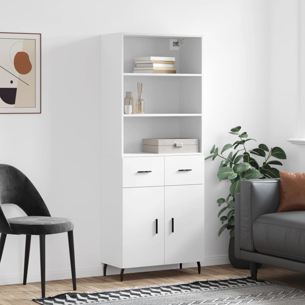 Visoka komoda bijela 69,5x34x180 cm konstruirano drvo