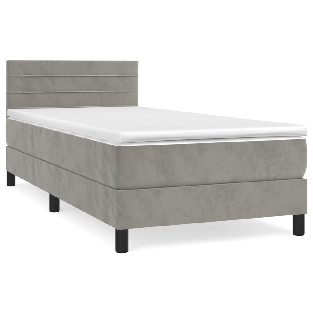 Box spring krevet s madracem svjetlosivi 90x190 cm baršunasti