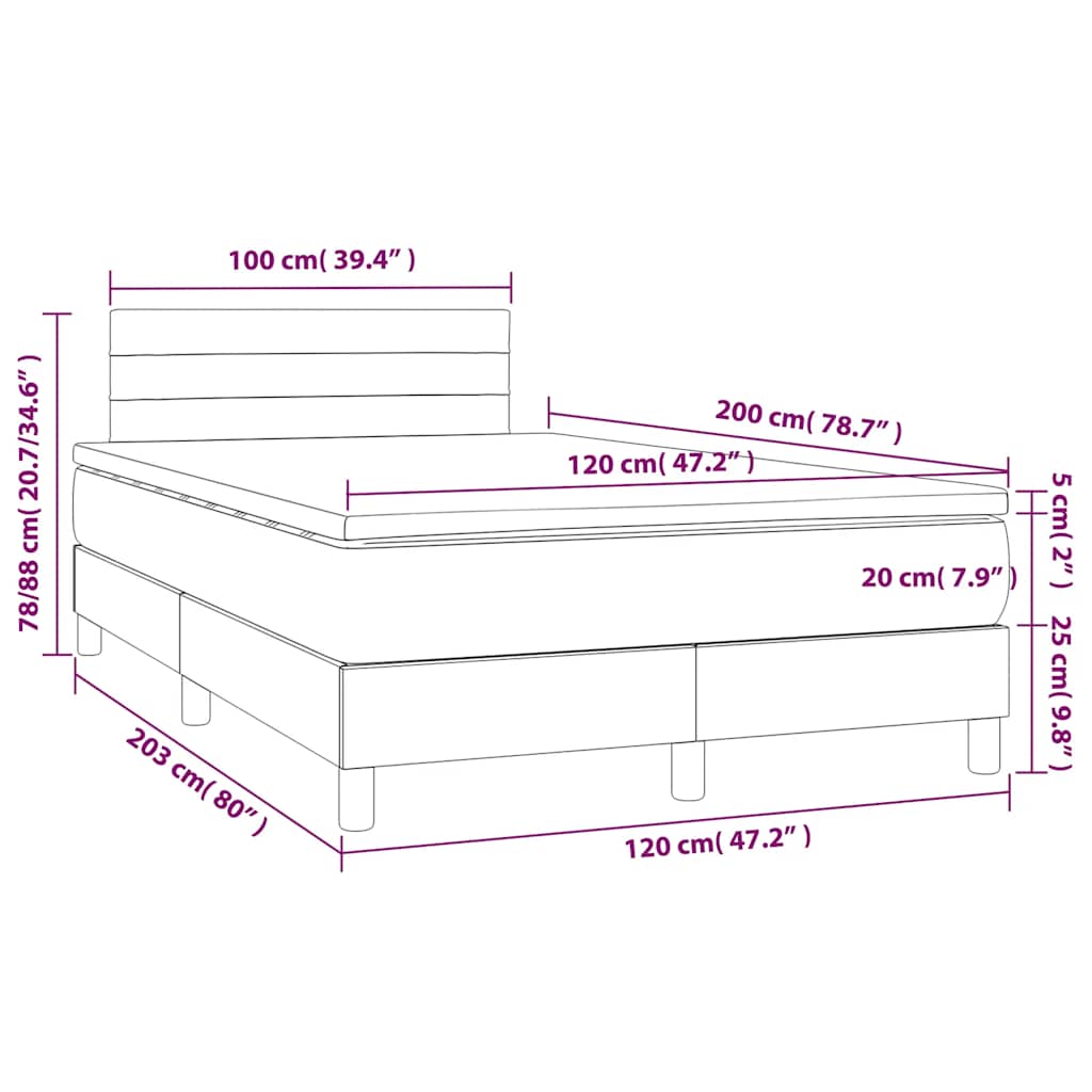 Box spring krevet s madracem tamnoplavi 120 x 200 cm baršunasti