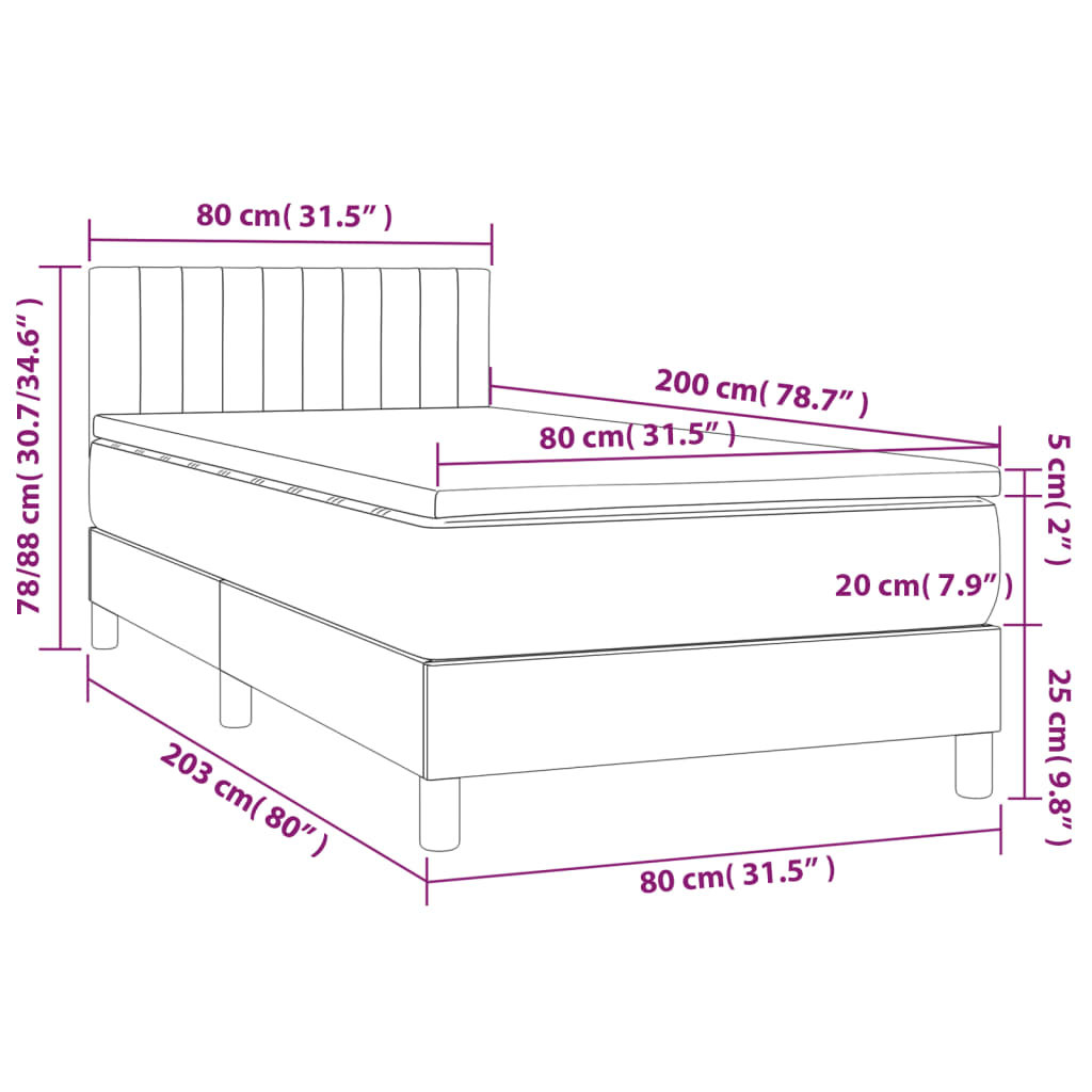 Box spring krevet s madracem tamnosivi 80 x 200 cm baršunasti