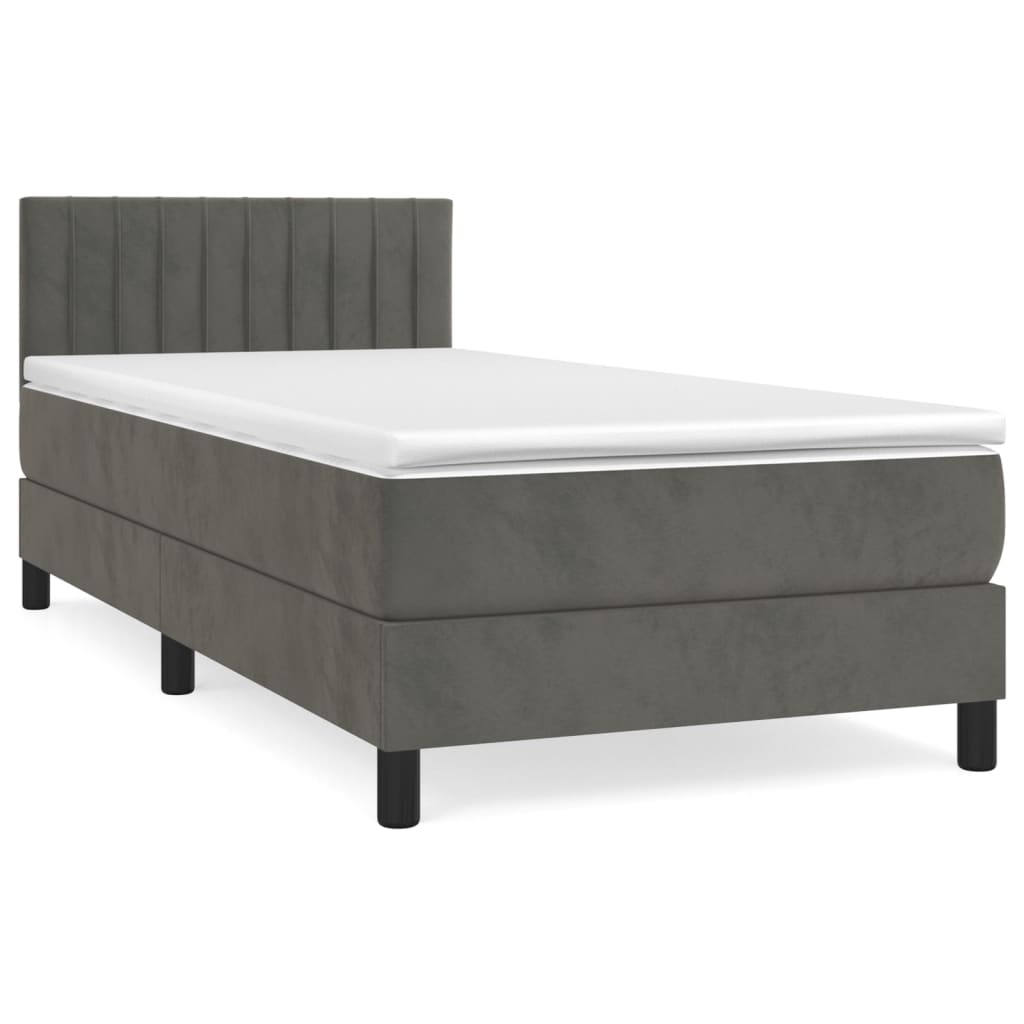 Box spring krevet s madracem tamnosivi 90x190 cm baršunasti