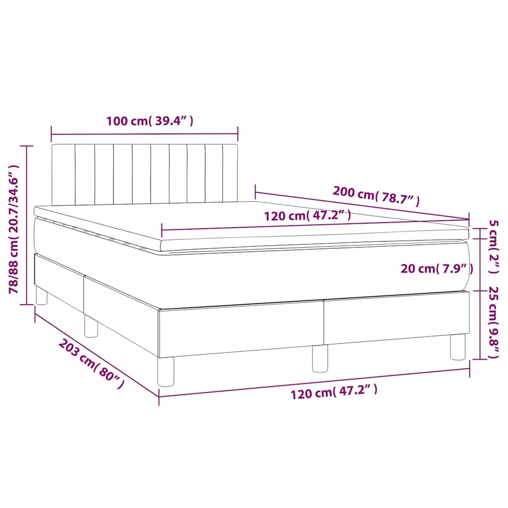 Box spring krevet s madracem tamnoplavi 120 x 200 cm baršunasti