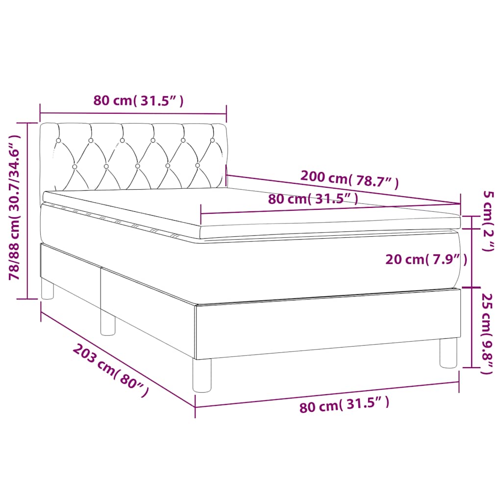 Box spring krevet s madracem tamnozeleni 80 x 200 cm baršunasti