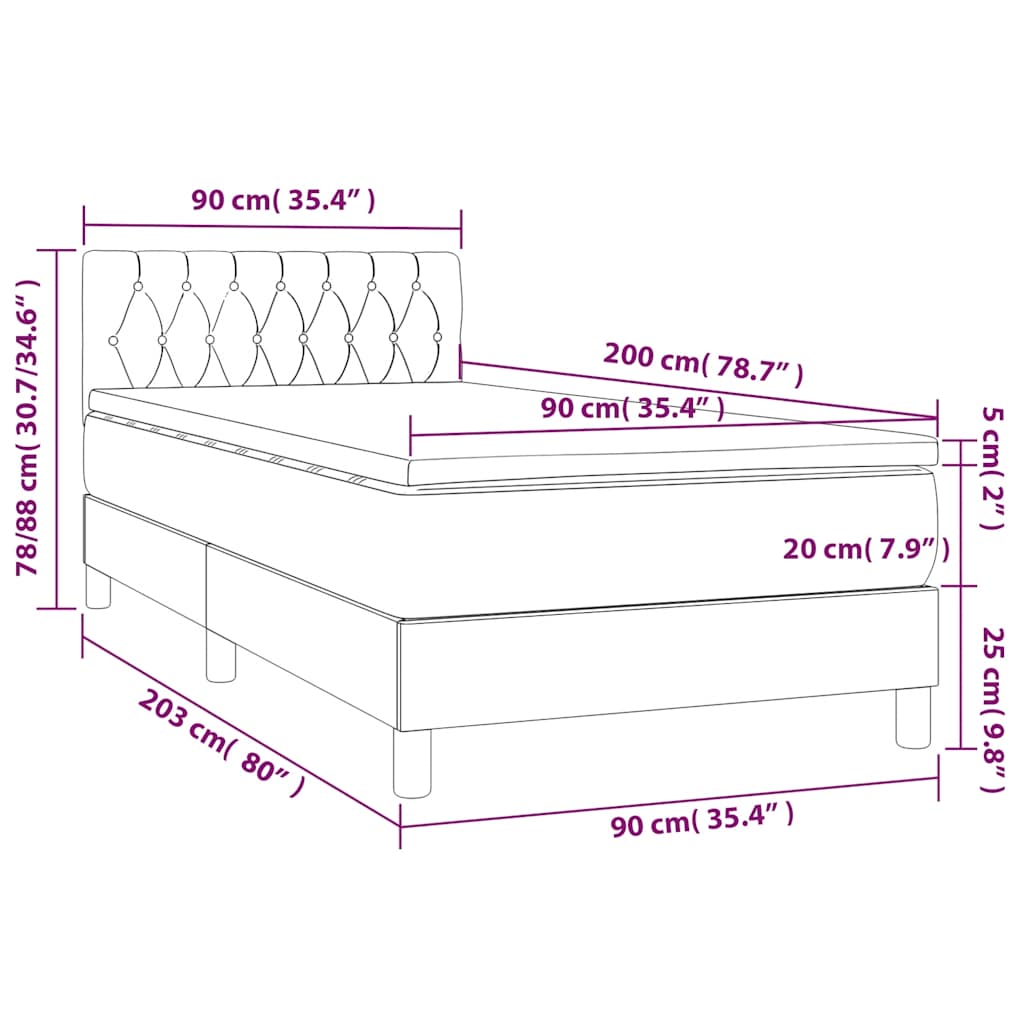 Box spring krevet s madracem tamnoplavi 90x200 cm baršunasti