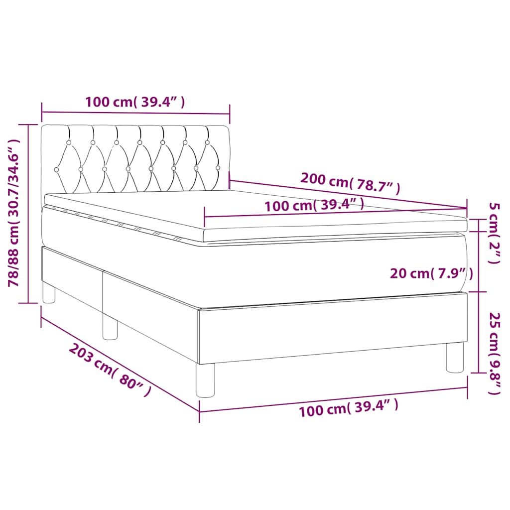 Box spring krevet s madracem crni 100x200 cm baršunasti