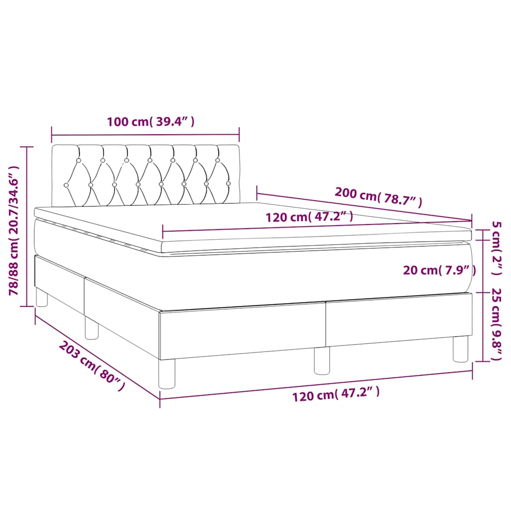 Box spring krevet s madracem tamnoplavi 120 x 200 cm baršunasti